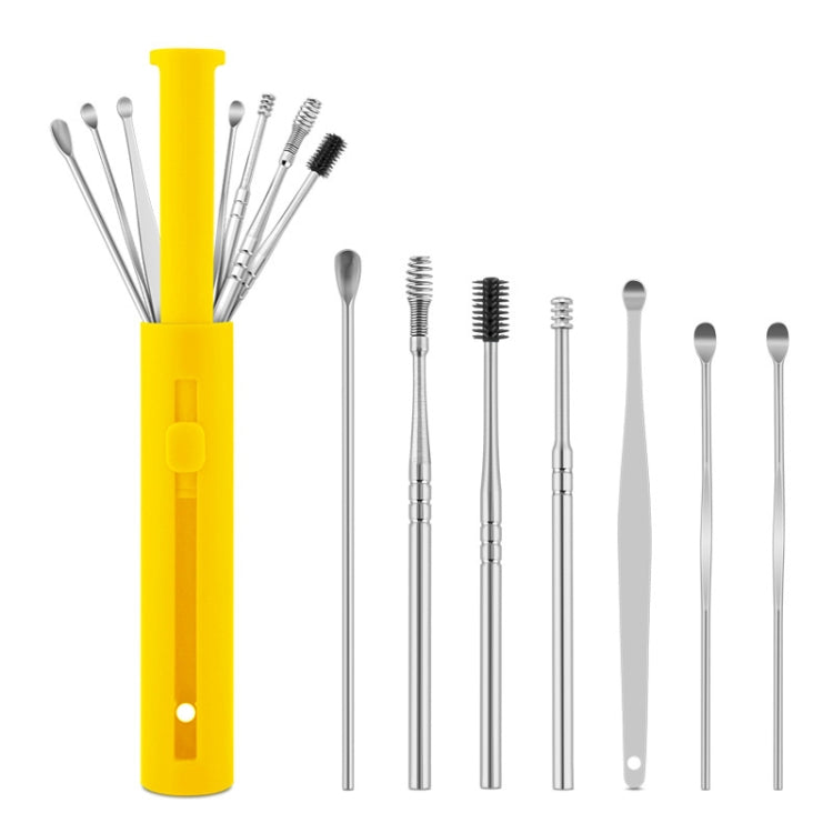 1 Pack Push-Pull Cylinder Storage Ear Scoop Set, Specification: 6 PCS/Set Black — 7 PCS/Set Yellow