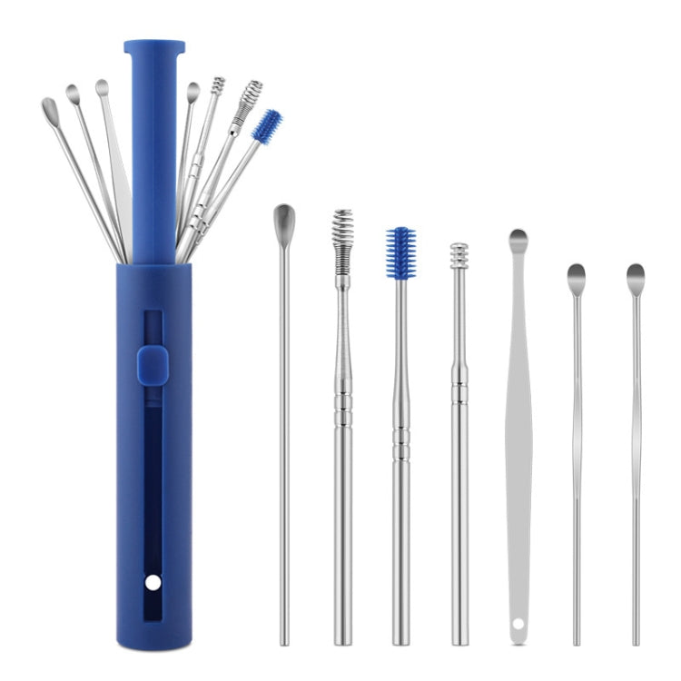 1 Pack Push-Pull Cylinder Storage Ear Scoop Set, Specification: 6 PCS/Set Black — 7 PCS/Set Blue