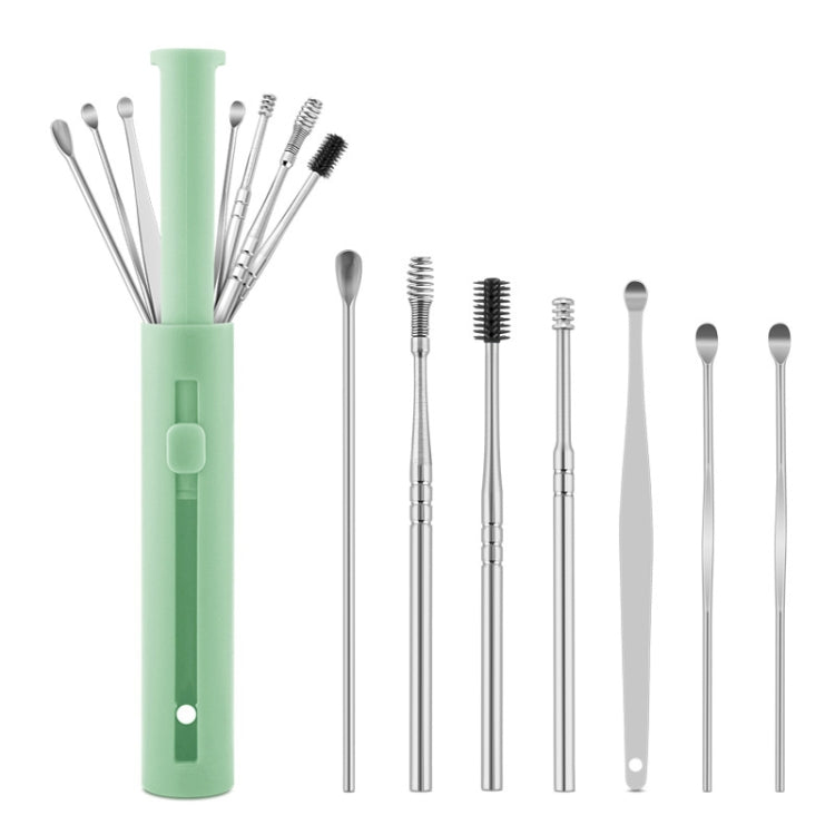 1 Pack Push-Pull Cylinder Storage Ear Scoop Set, Specification: 6 PCS/Set Black — 7 PCS/Set Green