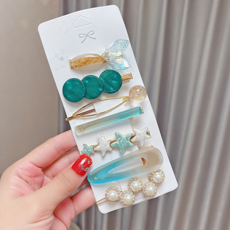 Alloy Colorful Hairpin Headgear Pearl Rhinestone Clip Set — 7PCS/Set Diamond Hand