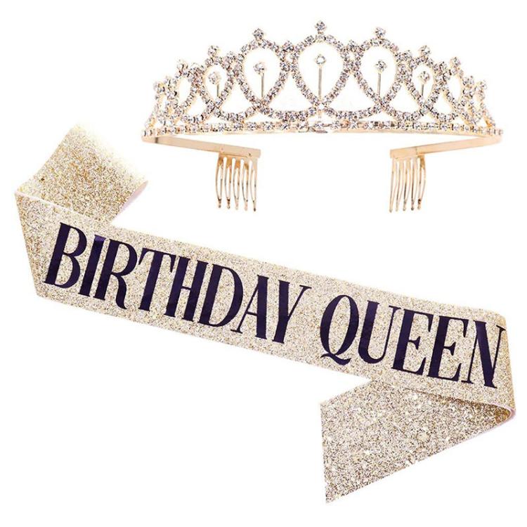 WM-02 Crystal Diamond Birthday Party Wedding Updo Crown, Color: Gold Queen Set1 — Silver