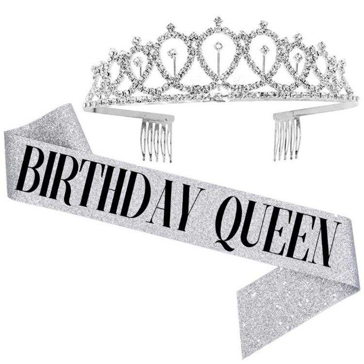 WM-02 Crystal Diamond Birthday Party Wedding Updo Crown, Color: Gold Queen Set1 — AB Silver Queen