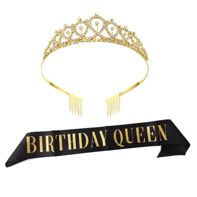 WM-02 Crystal Diamond Birthday Party Wedding Updo Crown, Color: Gold Queen Set1 — Rose Gold Queen