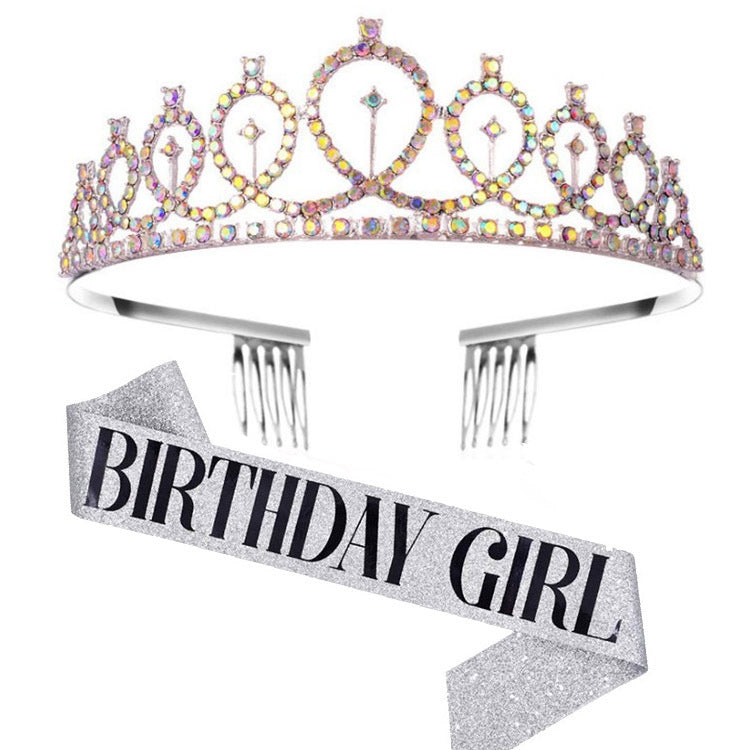 WM-02 Crystal Diamond Birthday Party Wedding Updo Crown, Color: Gold Queen Set1 — Silver Girl