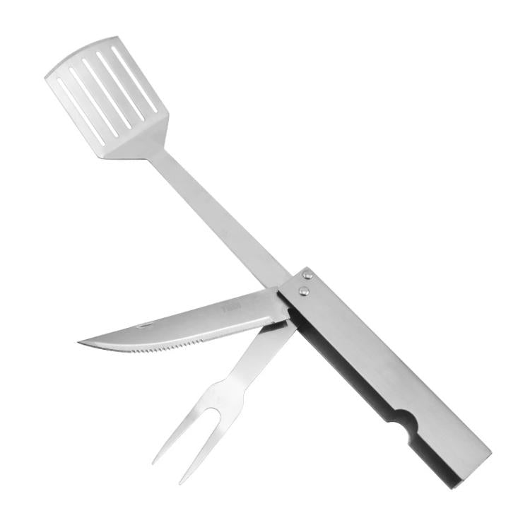 3 In 1 Stainless Steel Frying Tongs Knife Fork Foldable Portable BBQ Tool Combination