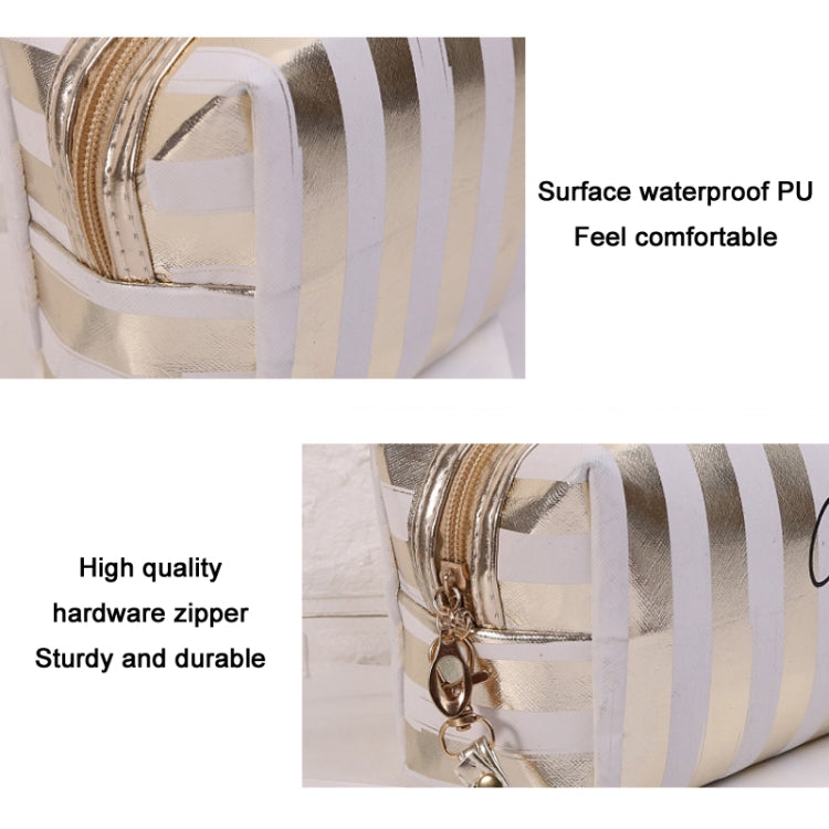 Multifunctional Striped PU Waterproof Cosmetic Toiletry Bag