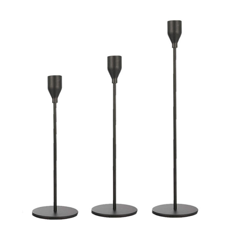 3 PCS / Set Home Decoration Wedding Wrought Iron Candle Holder, Style: — 3 PCS / Set Thin Bottom (Black)