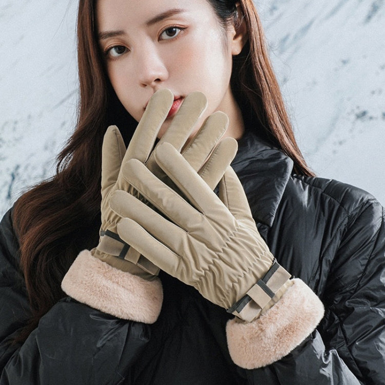 1 Pair YR205 Winter Warm Plus Fleece Mouth Driving Riding Sports Gloves, Free Code — Blue
