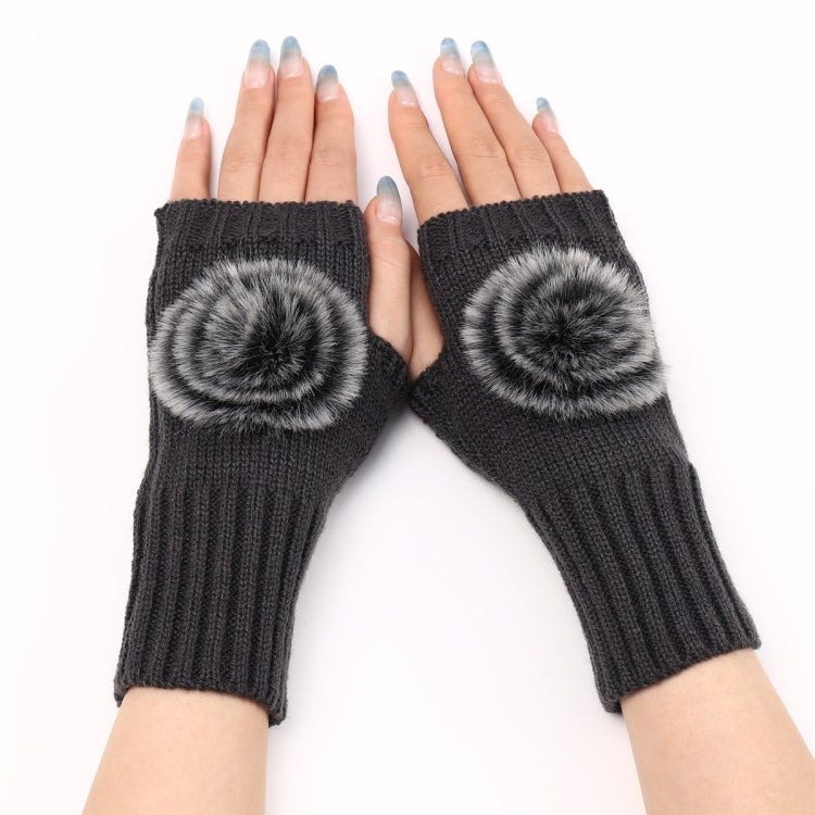Autumn And Winter Women Fingerless Fur Ball Gloves Knitted Wool Warm Sleeves — Light Grey