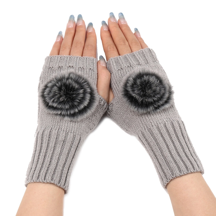 Autumn And Winter Women Fingerless Fur Ball Gloves Knitted Wool Warm Sleeves — Coffee
