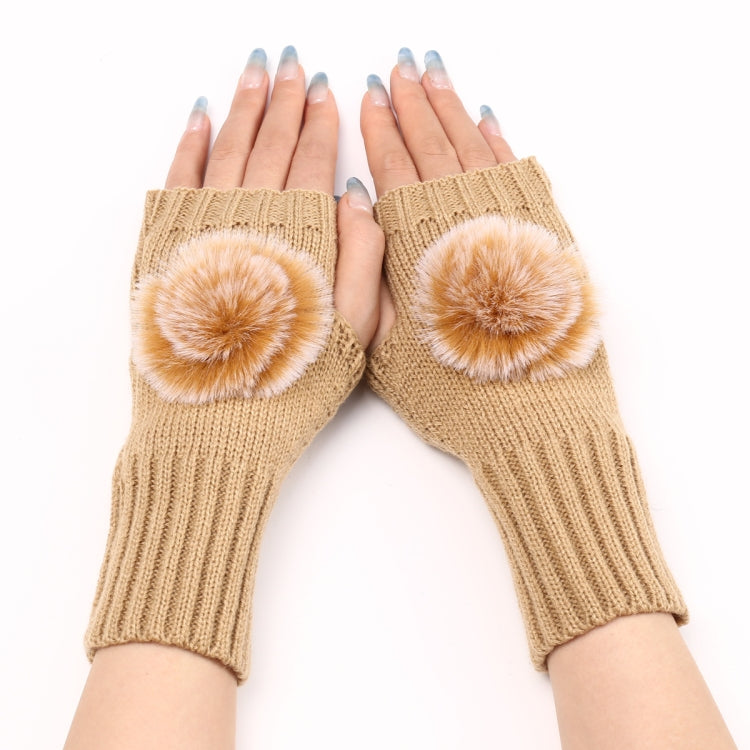 Autumn And Winter Women Fingerless Fur Ball Gloves Knitted Wool Warm Sleeves — view 10