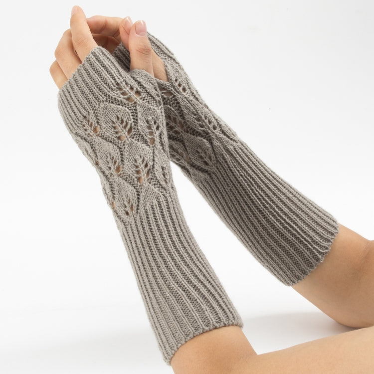 Winter Men and Women Knitted Jacquard Leaves Cycling Warm Fingerless Wool Gloves — Jujube