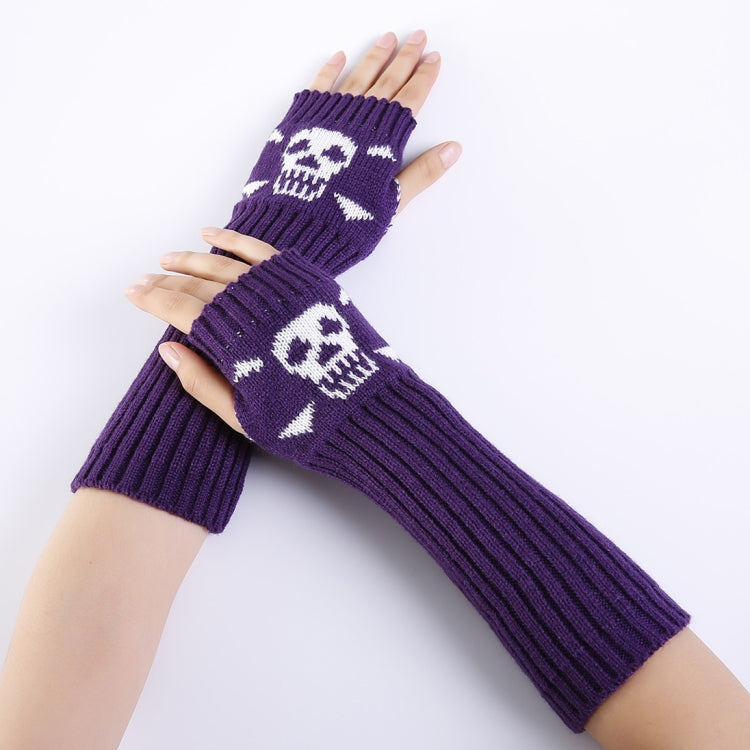 Jacquard Skull Fingerless Warm Gloves Knit Ski Gloves