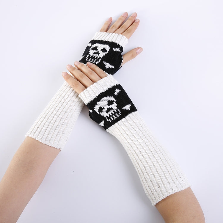 Jacquard Skull Fingerless Warm Gloves Knit Ski Gloves — Deep Gray