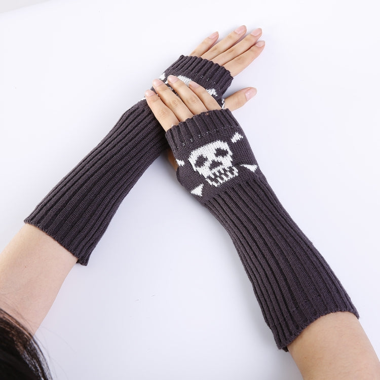 Jacquard Skull Fingerless Warm Gloves Knit Ski Gloves — Shallow Gray