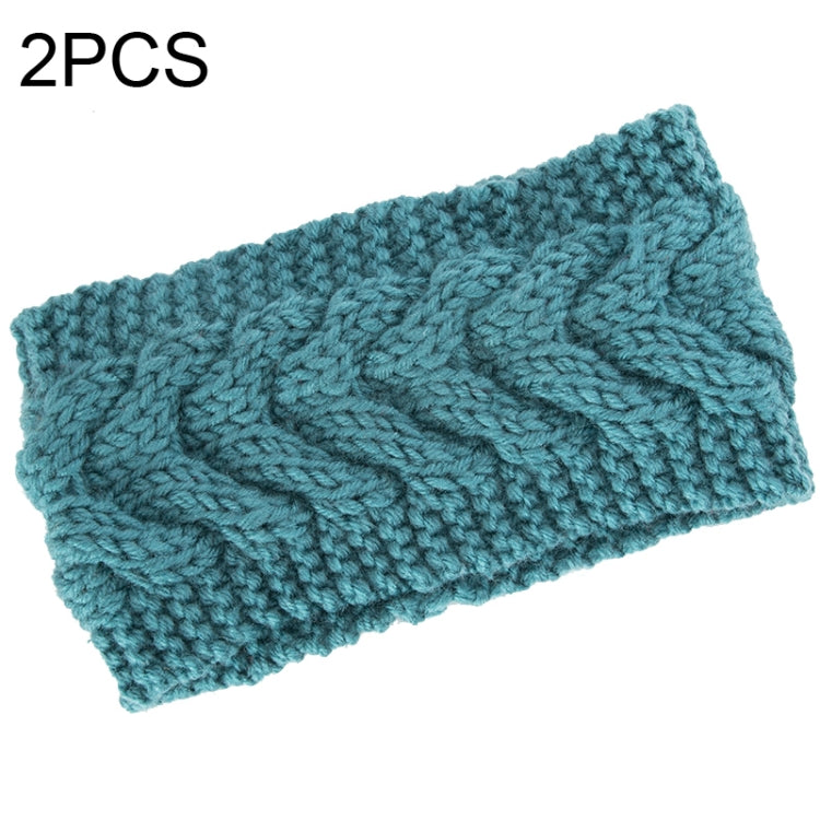 2 PCS Twist Hair Accessories Hair Band Knitted Wool Thickened Warm Headgear — Green