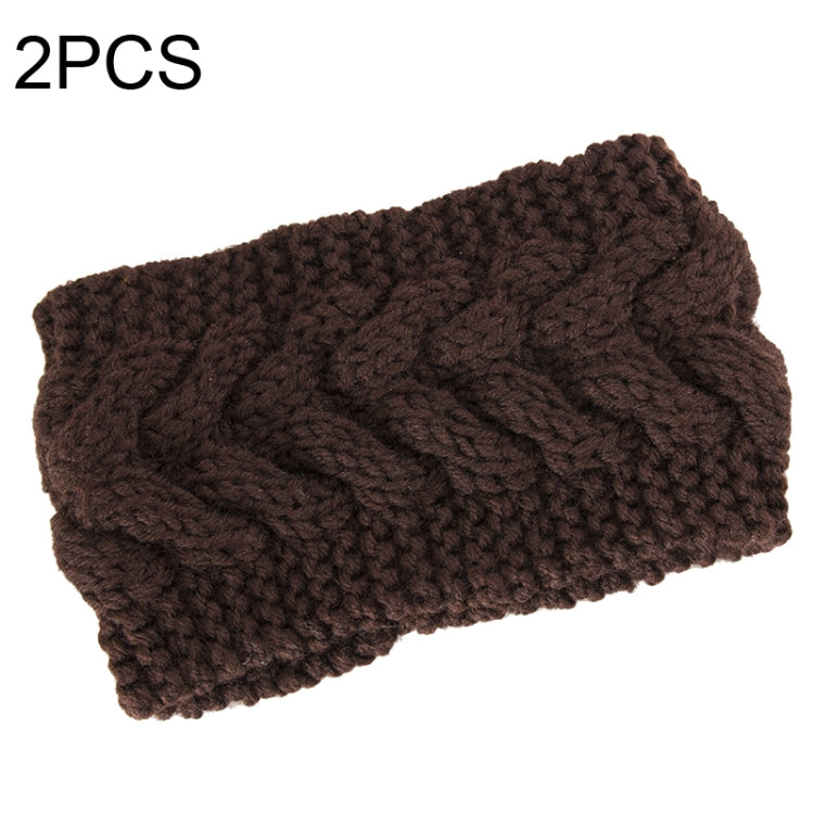 2 PCS Twist Hair Accessories Hair Band Knitted Wool Thickened Warm Headgear — Khaki