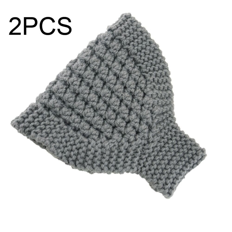 2 PCS Knitted Headband Warm Ear Protection Widened Head Cover Hair Accessories — Dark Gray