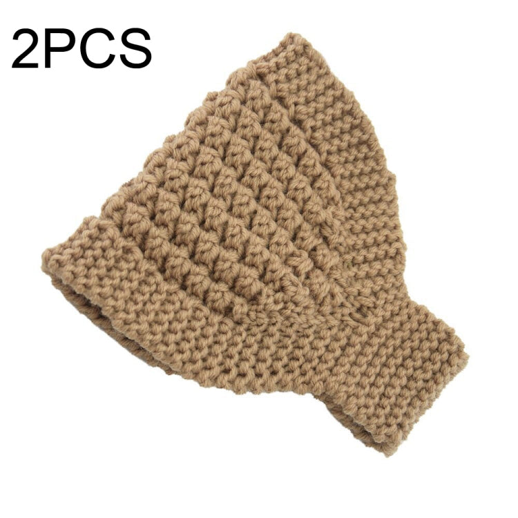 2 PCS Knitted Headband Warm Ear Protection Widened Head Cover Hair Accessories — Khaki