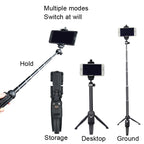 YUNTENG Mobile Phone Selfie Rod Tripod With Bluetooth Remote Control — 20-100cm Black