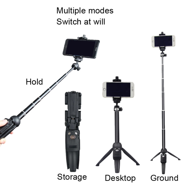 YUNTENG Mobile Phone Selfie Rod Tripod With Bluetooth Remote Control — 20-100cm Black
