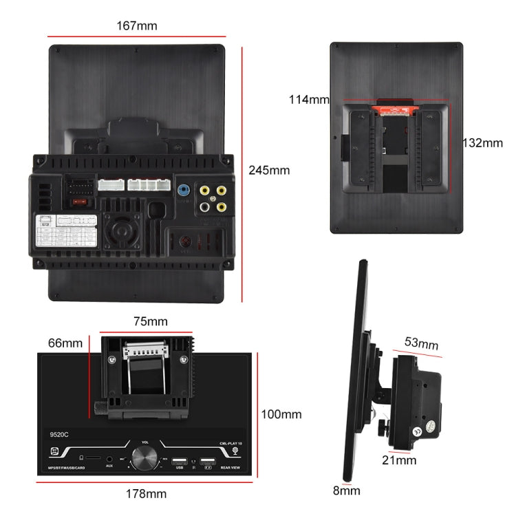 9520C Double Spindle 9.5 Inch Vertical Screen Car MP5 Player, Style: