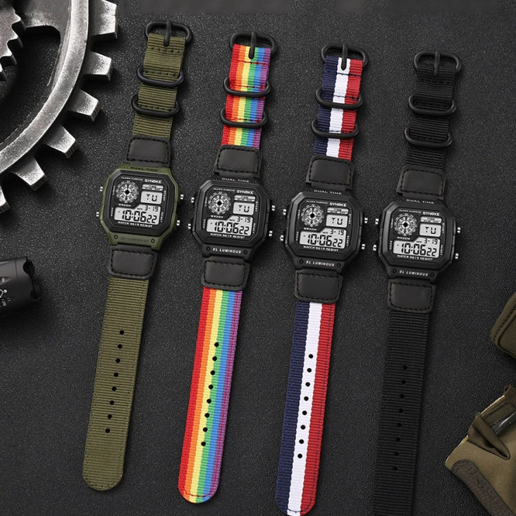 SYNOKE 9619C Nylon Canvas Strap Three-Ring Buckle Vintage Electronic Luminous Watch