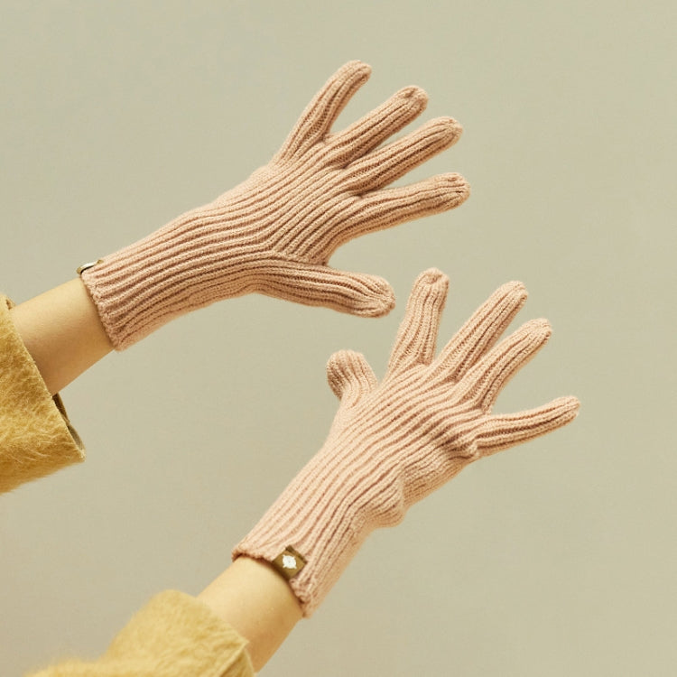 227-A0124 Wool Knit Striped Warm Touchscreen Gloves Winter Warm Cycling Gloves — Light Khaki