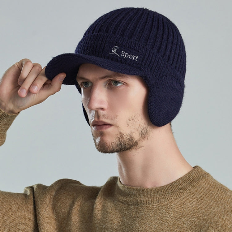 Men Outdoor Ear Protection Woolen Cap Warm Thickened Baseball Cap — Black