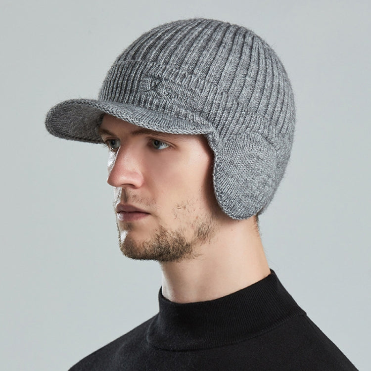 Men Outdoor Ear Protection Woolen Cap Warm Thickened Baseball Cap — Deep Gray