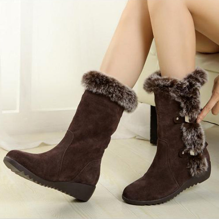 Women Mid-calf Snow Boots Thick-soled Faux Rabbit Fur Cotton Boots — view 14