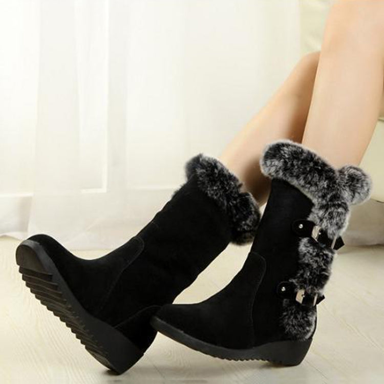 Women Mid-calf Snow Boots Thick-soled Faux Rabbit Fur Cotton Boots — 41