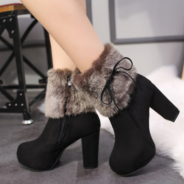 Autumn And Winter Thick High Heeled Padded Warm Suede Round Toe Boots — view 28