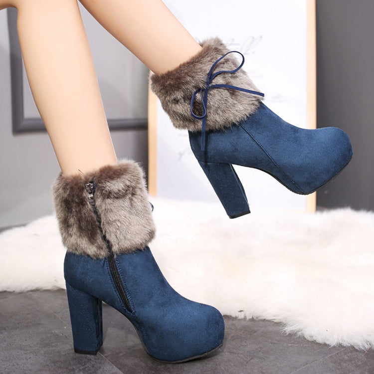Autumn And Winter Thick High Heeled Padded Warm Suede Round Toe Boots — view 33