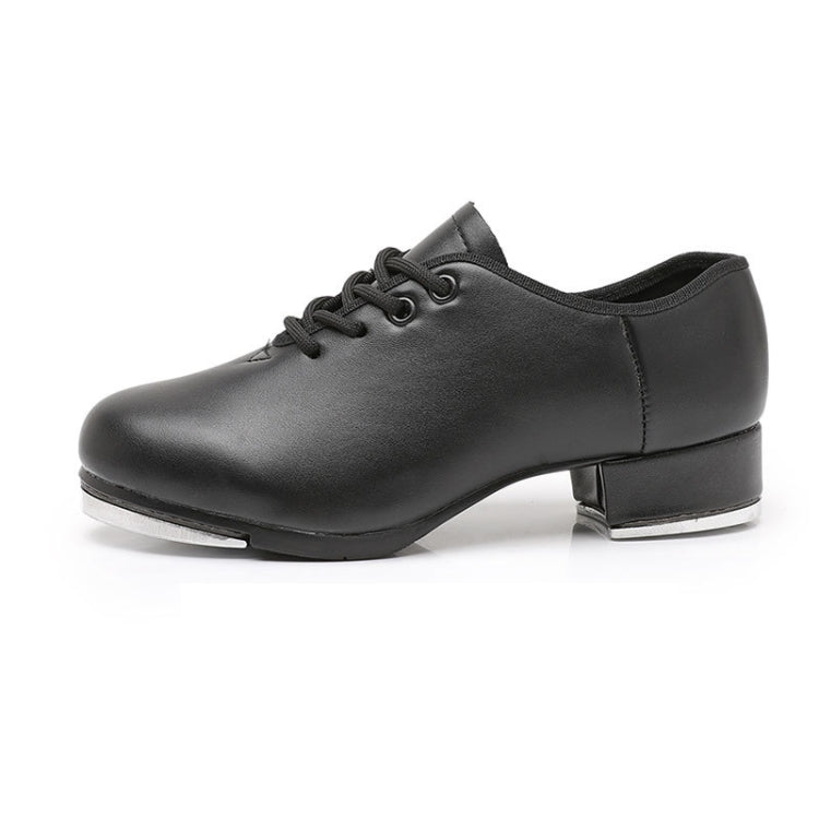 Beginners Straight Bottom Tap Shoes Black Imitation Leather Soft Bottom Shoes — 40