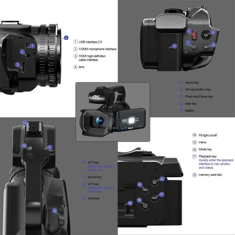 64MP 4-Inch Touch Screen Handheld Digital Video Camera