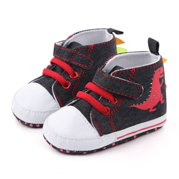 D2399 High Top Canvas Cartoon Dinosaur Small Wave Shoes Cloth Soles Walking Shoes — Denim Blue