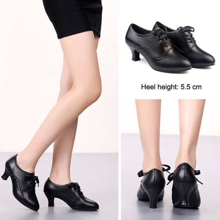Latin Dance Shoes Women Leather Square Dance Soft Soled Medium Heels Shoes — view 36
