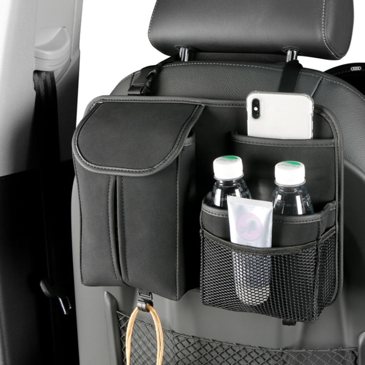 DE RAN FU Flip Fur Car Seat BackTissue Box Storage Hanging Bag With Hook — 1122 Black