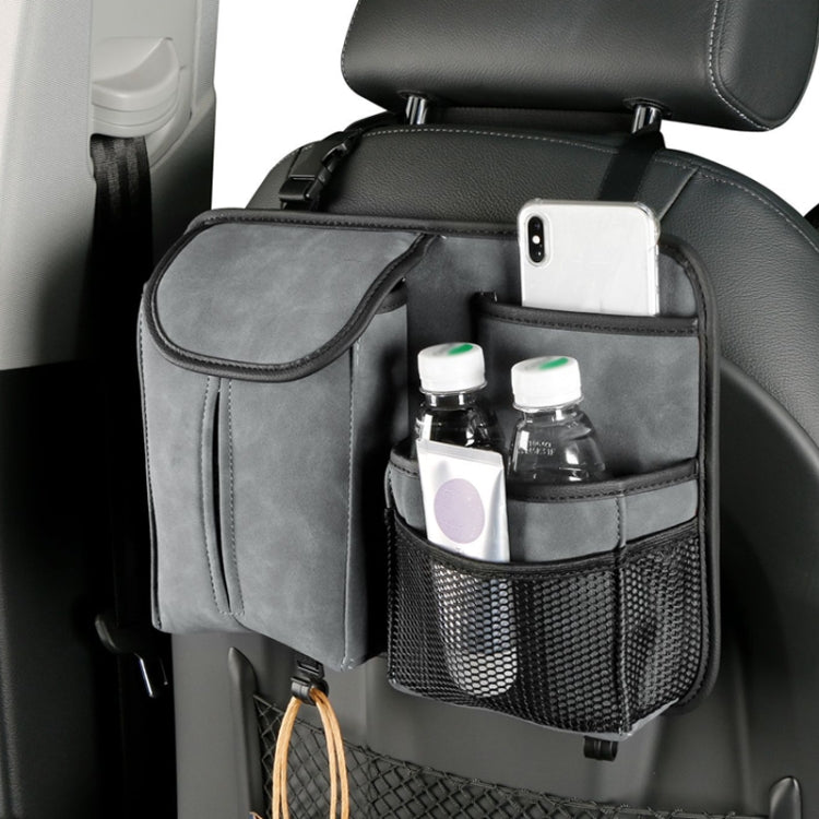 DE RAN FU Flip Fur Car Seat BackTissue Box Storage Hanging Bag With Hook — 1122 Grey