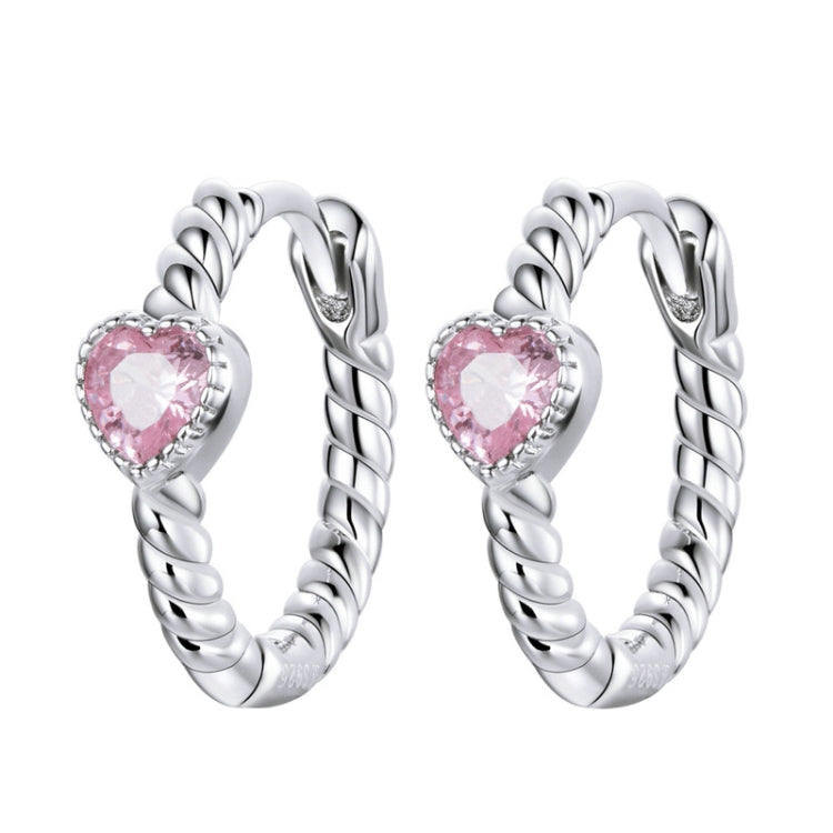 SCE1081 White Plated Pink Love Earrings Hemp Rope Texture S925 Rings