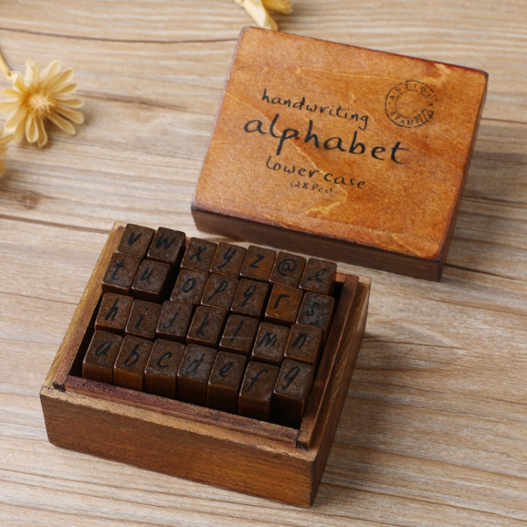 E13 28PCS/Set Vintage Wooden Alphabet and Number Diary Handbook DIY Stamps — Cursive Capital