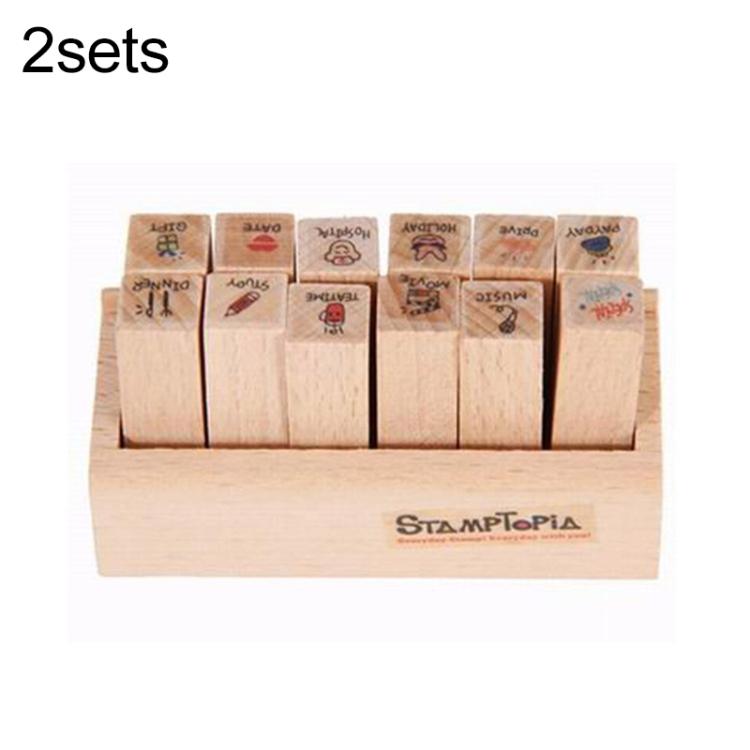 2 Sets D25 12PCS/Set Wooden Cartoon Handbook Decoration Stamps — B