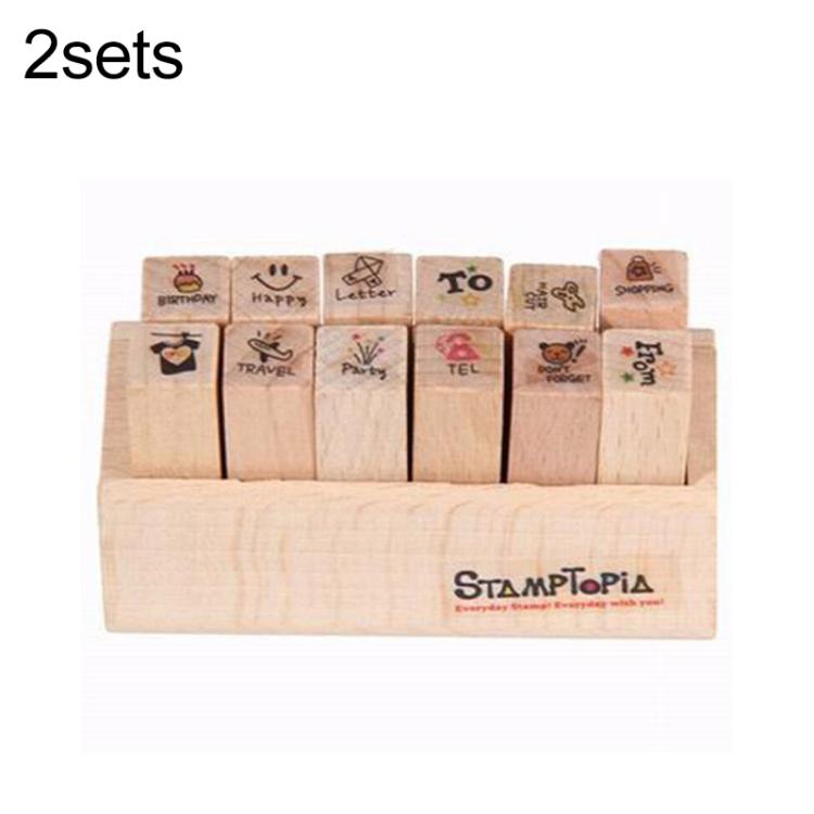 2 Sets D25 12PCS/Set Wooden Cartoon Handbook Decoration Stamps — C