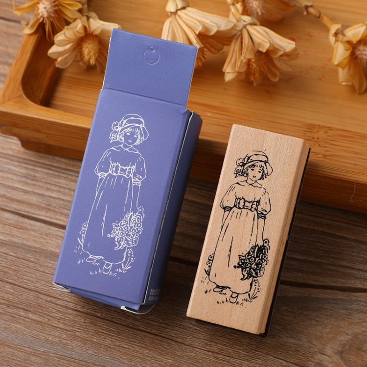 4 PCS Wooden Flowers and Plants Girl Stamp Fresh Plant Handbook DIY Decorative Stamp — Science Instrument
