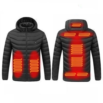 USB Winter Electric Heated Jacket Warm Thermal Jacket — 9 Zone Black XL