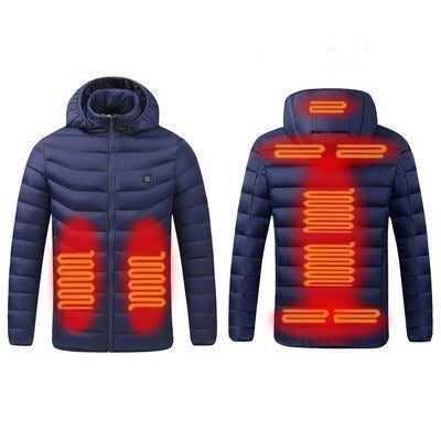 USB Winter Electric Heated Jacket Warm Thermal Jacket — 9 Zone Blue XL