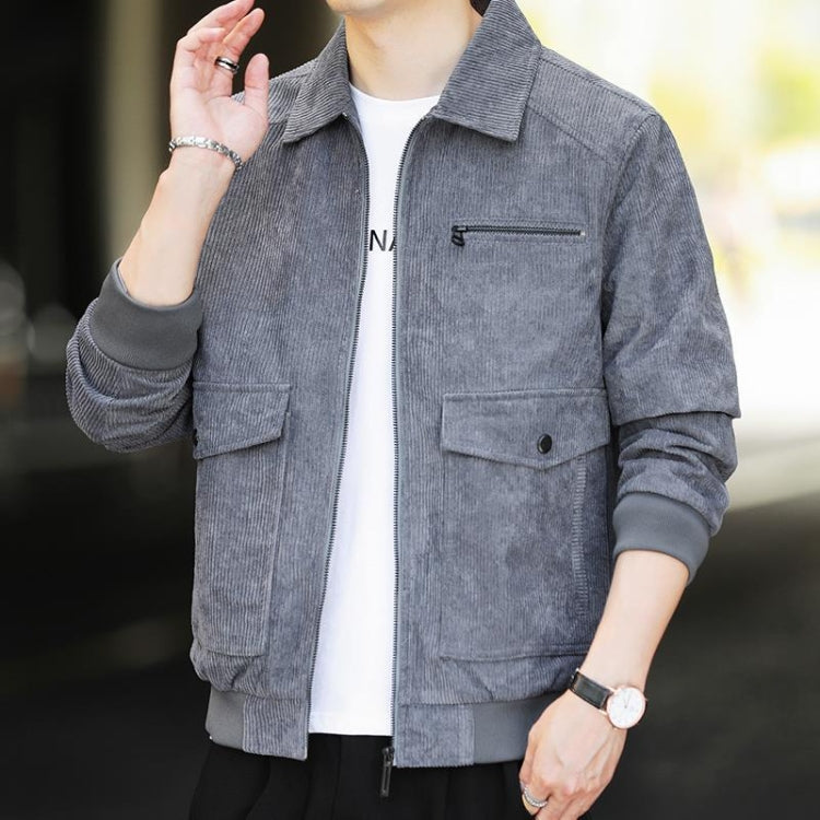 Autumn and Winter Casual Jacket Vintage Corduroy Lapel Coat — Black