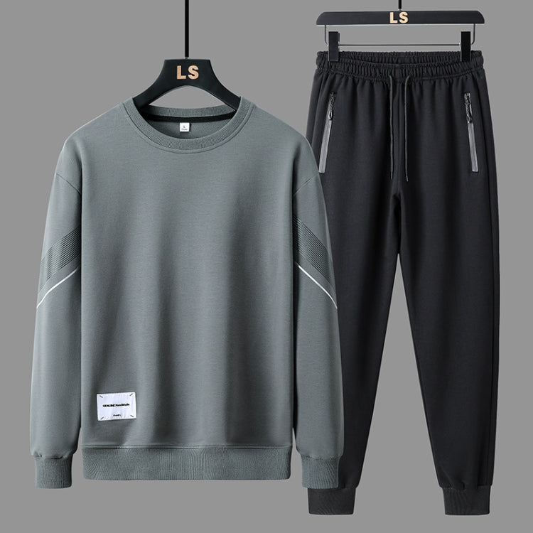 FLQS188 Spring and Autumn Round Collar Pullover Sweatshirt Set Men Casual Sports Clothes — Grey