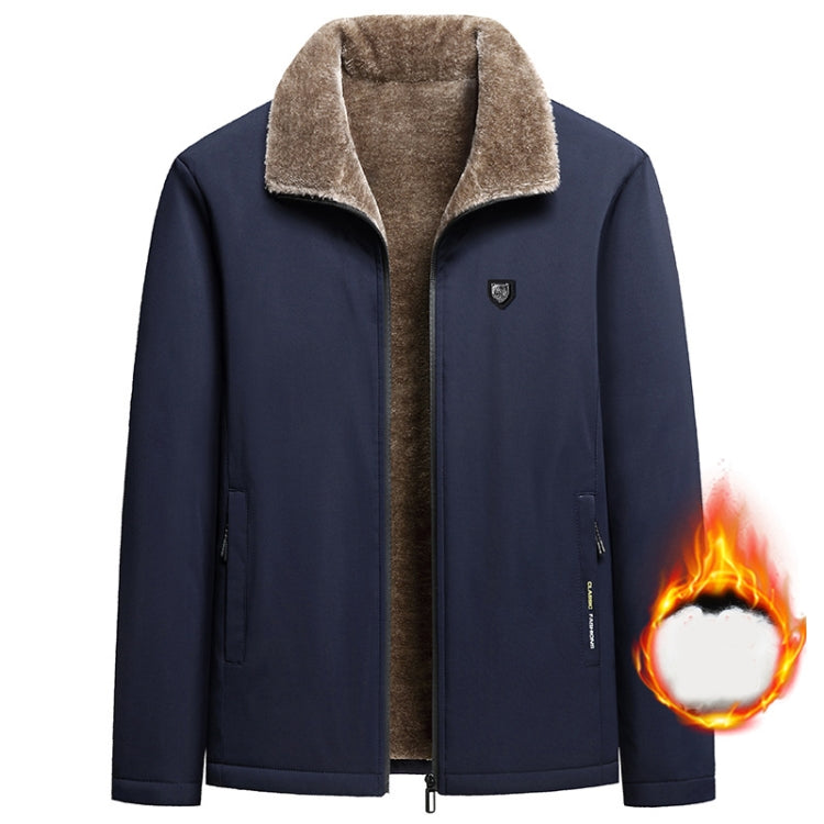 Autumn and Winter Middle-aged Dad Jacket Men Velvet Thickening Clothes — Black